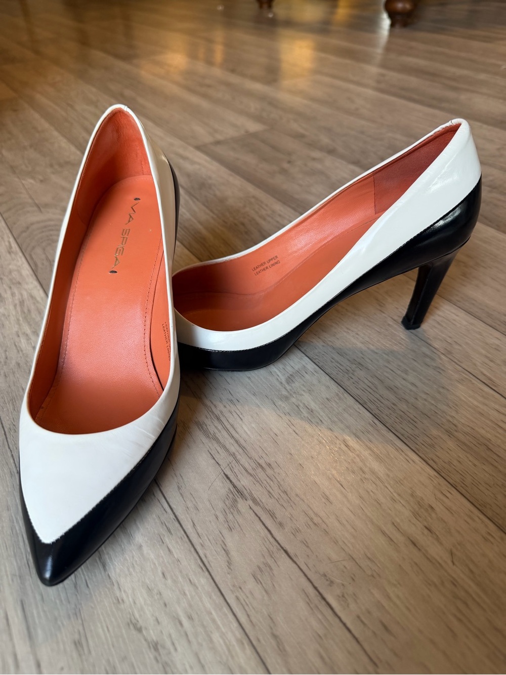VIA SPIGA Two-Tone Black & White Pointed Toe Pumps